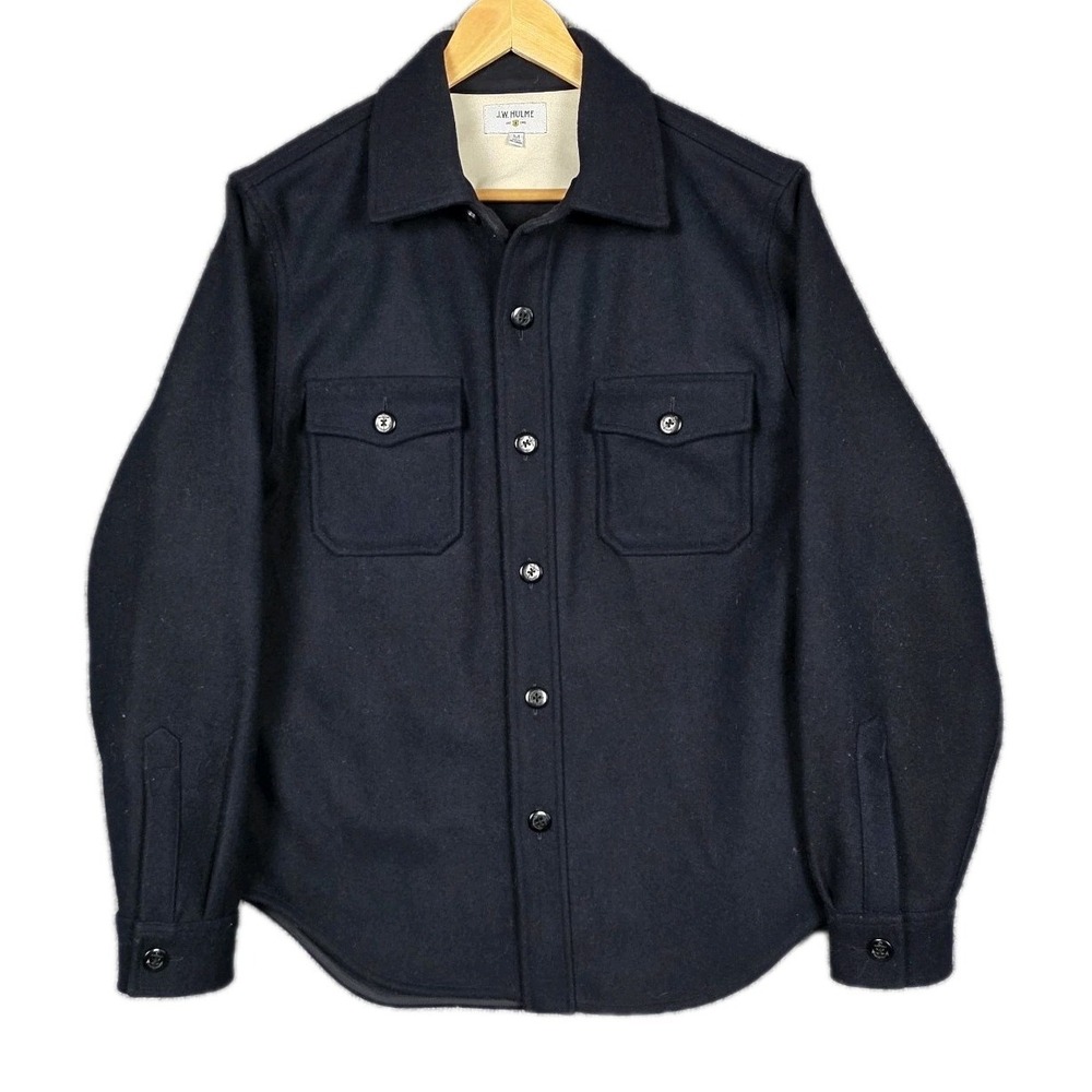 J.W. Hulme Wool Shacket‎ Mens Medium Navy Blue Heavyweight Nautical Shirt Jacket